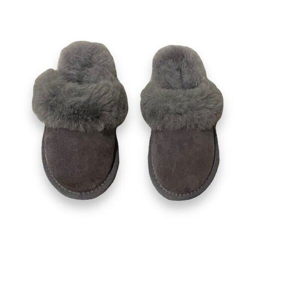 Australia Luxe Collective Sheepskin Shearling Fuzzy Slippers Gray Kids Sz 9 NEW - Picture 5 of 11